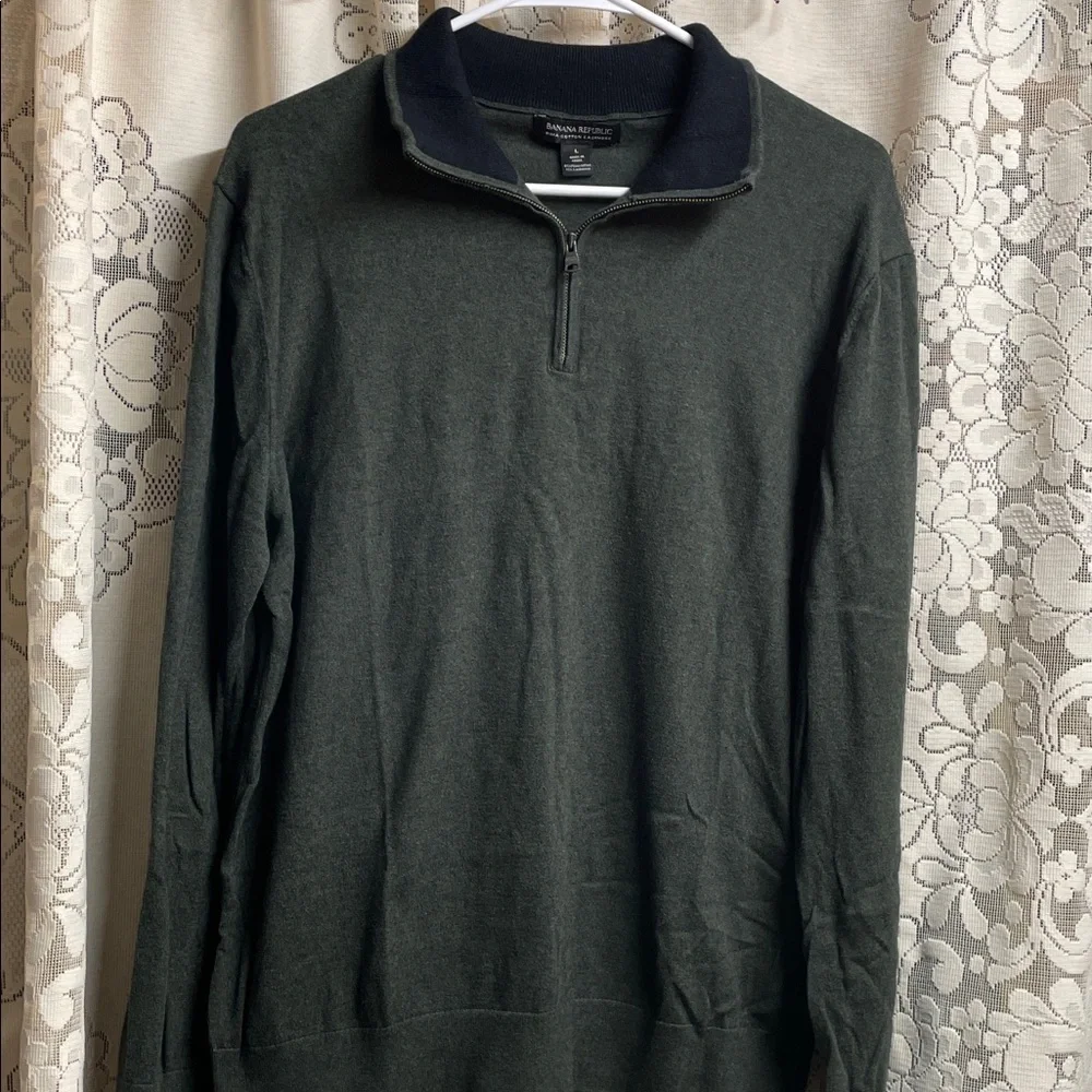 Banana Republic Men's Dark Green Zip-Up Sweater Large Pima Cotton/Cashmere Blend
